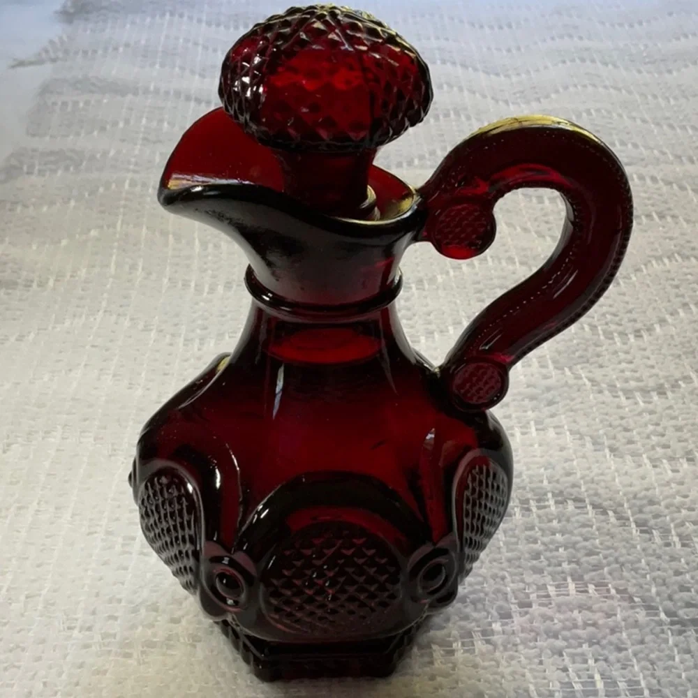 Vintage Avon 1876 Cape Cod Ruby Red Footed Cruet with Stopper